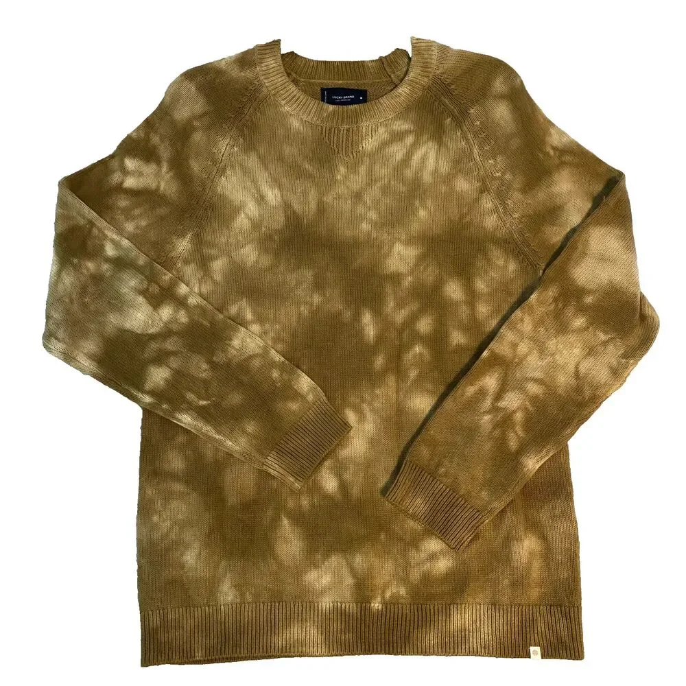 NWT Lucky Brand Women's Sweater Dye Tye Olive Green Long Sleeve LinenBlend Sz M